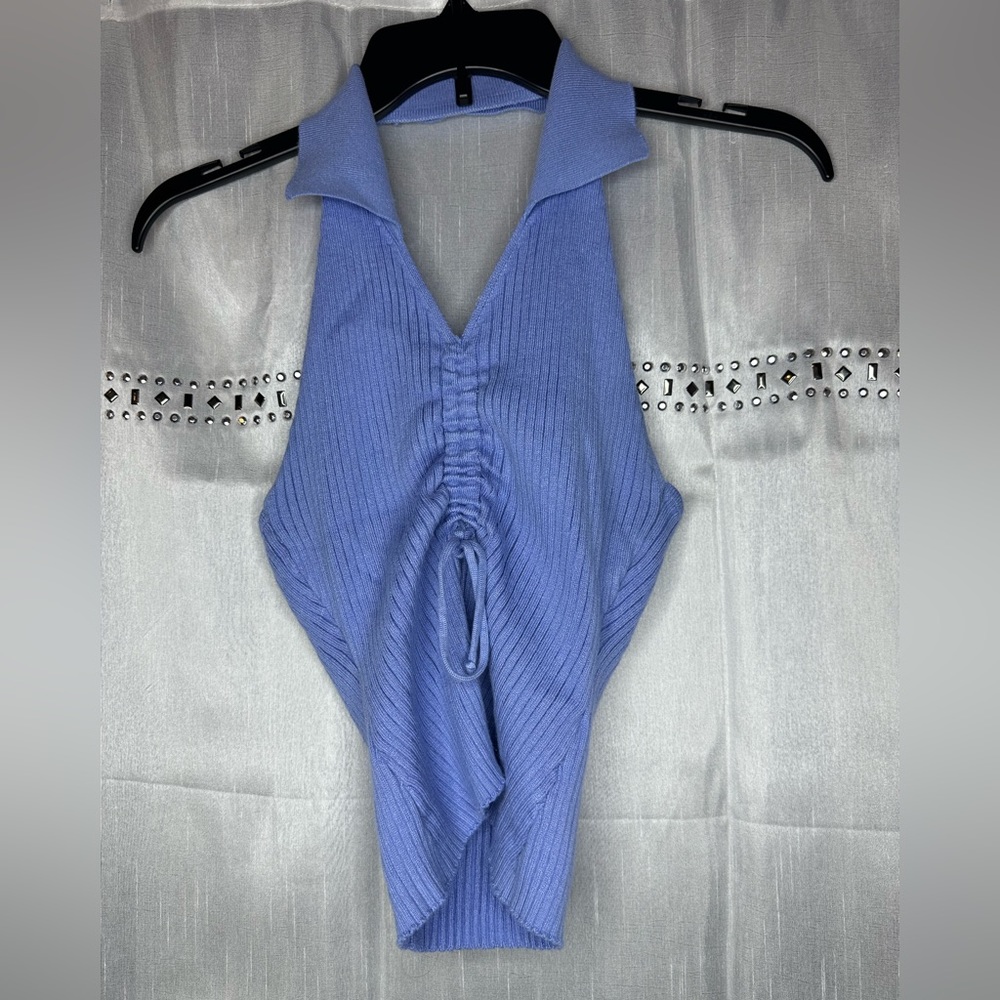 Blue tank top with scrunch in the middle